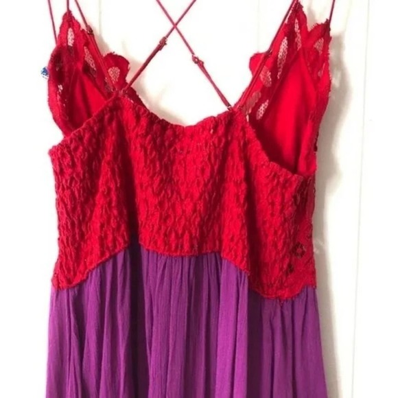 Free People Adella Lace Slip Dress in Lipstick purple and red lace Size small - Picture 10 of 15
